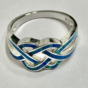 925 Sterling Silver Opal Celtic Ring